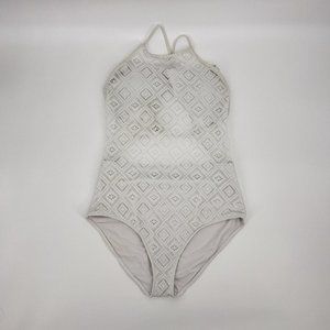 Aerie One Piece Swimsuit White Lace Crochet Sheer Tie Size XL Long